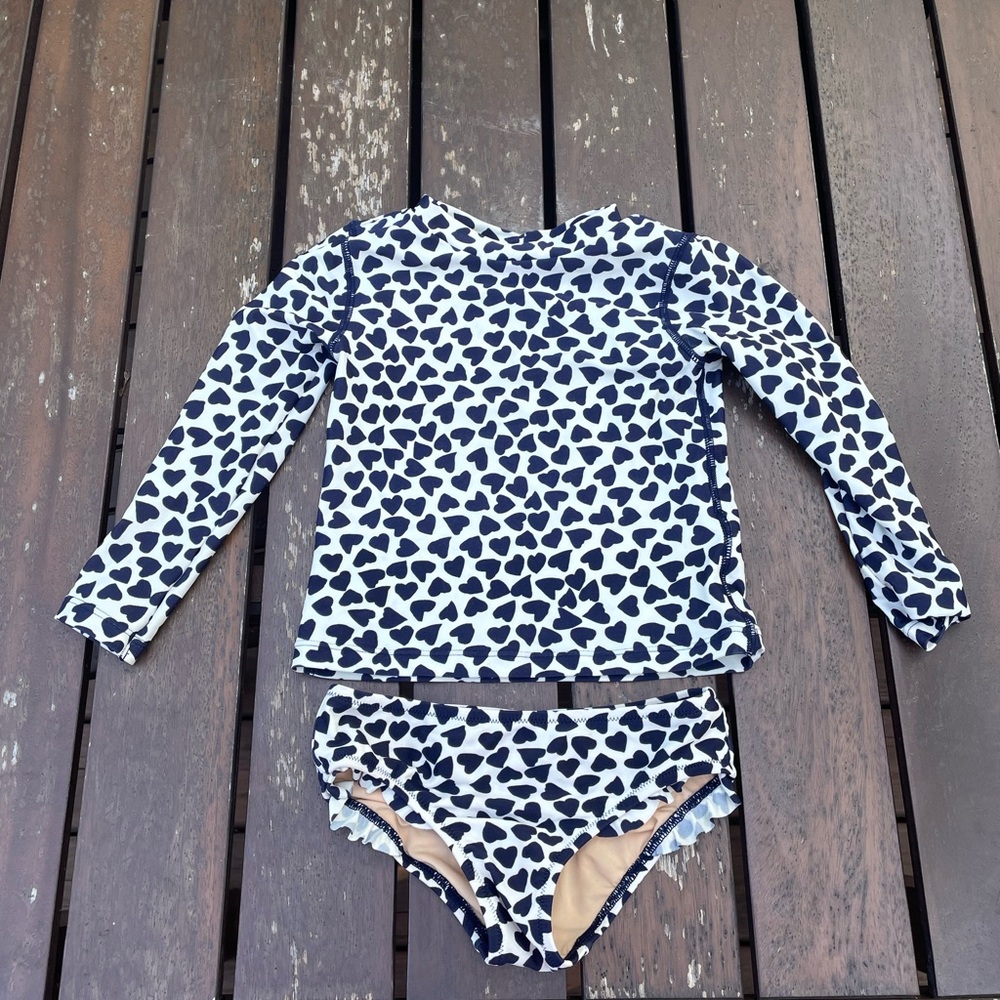 Crewcuts kids Long Sleeve Heart-Print Rash Guard Swim Set - Navy & White